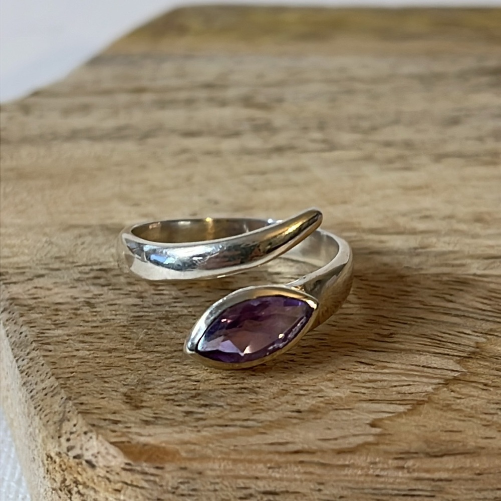 Solid 925 Sterling Silver Amethyst Gemstone Bypas… - image 6